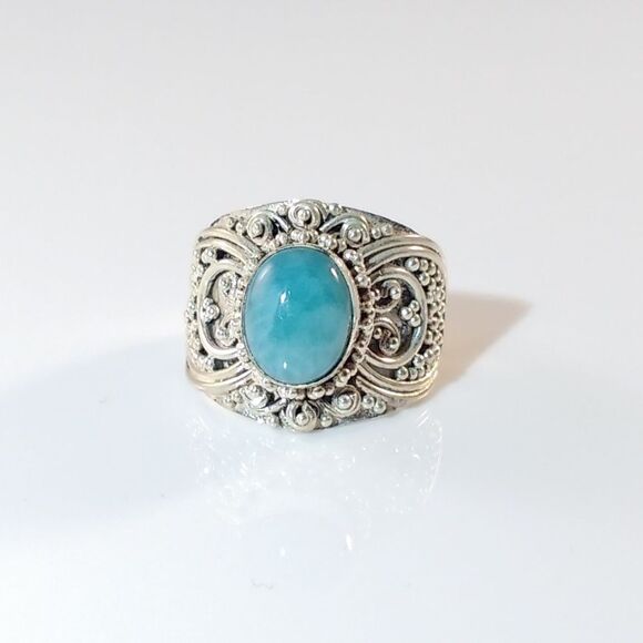 Bali Larimar Ring Sterling Silver Size 7 - Picture 1 of 8